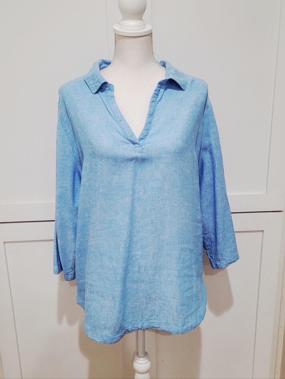 Isaac Mizrahi New York Light Blue V-Neck Linen Coastal Tunic Top | Size 2X